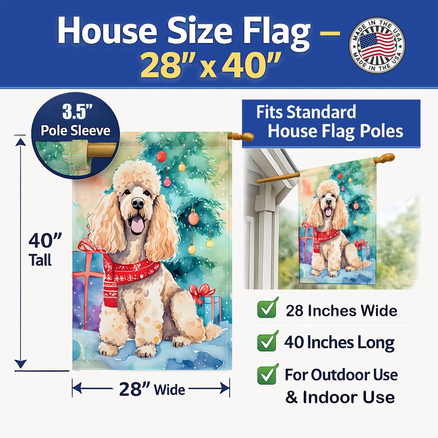 Poodle Christmas House Flag 28x40 Porch Sleeve Pole Decorative Outside Yard Banner Artwork Wall Hanging, Polyester