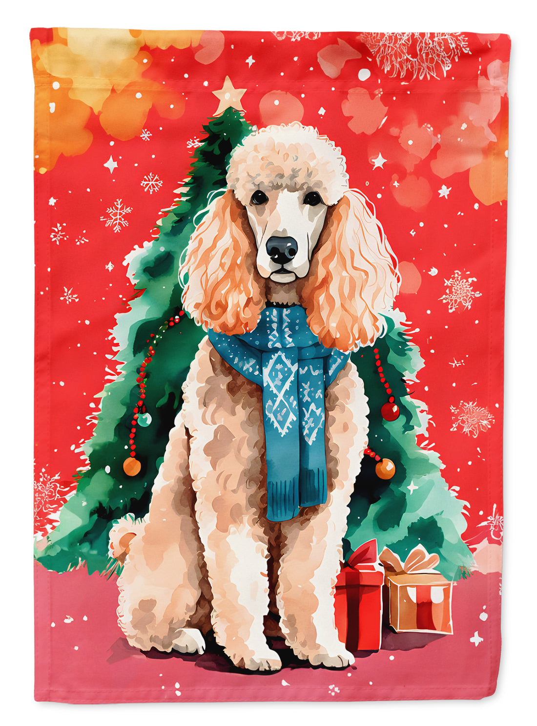 Poodle Christmas House Flag 28x40 Porch Sleeve Pole Decorative Outside Yard Banner Artwork Wall Hanging, Polyester