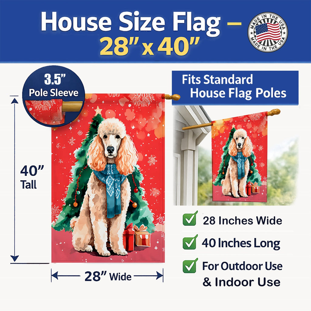 Poodle Christmas House Flag 28x40 Porch Sleeve Pole Decorative Outside Yard Banner Artwork Wall Hanging, Polyester