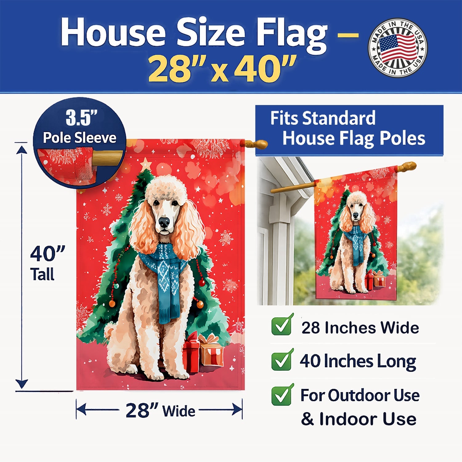Poodle Christmas House Flag 28x40 Porch Sleeve Pole Decorative Outside Yard Banner Artwork Wall Hanging, Polyester