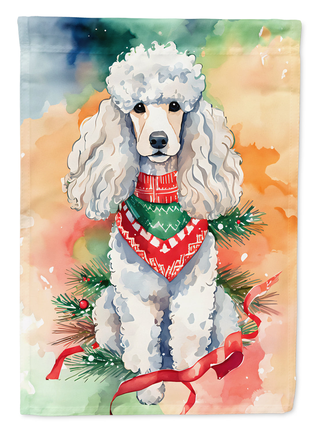 Poodle Christmas House Flag 28x40 Porch Sleeve Pole Decorative Outside Yard Banner Artwork Wall Hanging, Polyester