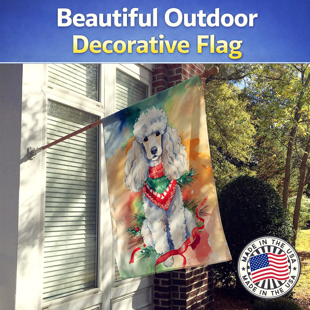 Poodle Christmas House Flag 28x40 Porch Sleeve Pole Decorative Outside Yard Banner Artwork Wall Hanging, Polyester