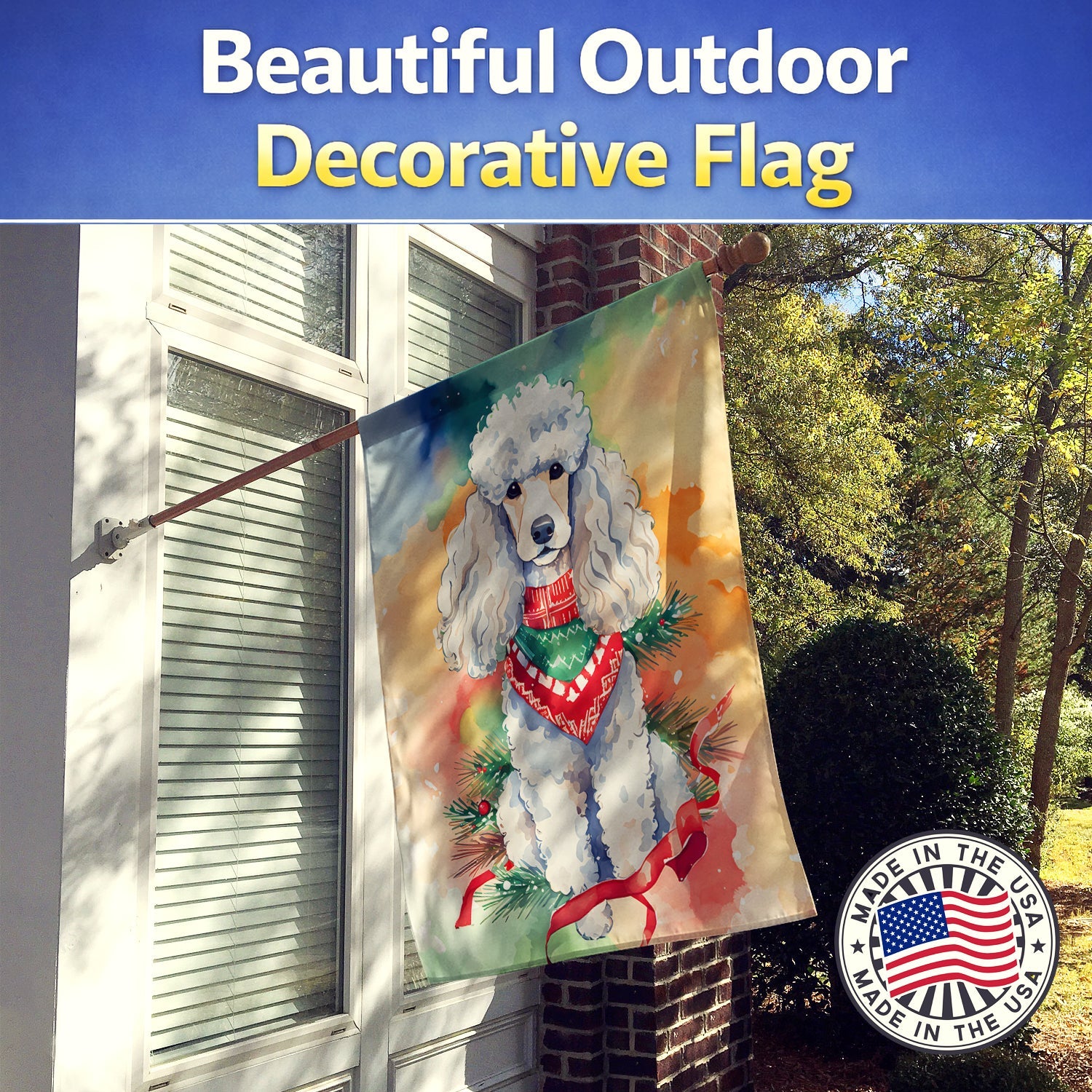 Poodle Christmas House Flag 28x40 Porch Sleeve Pole Decorative Outside Yard Banner Artwork Wall Hanging, Polyester