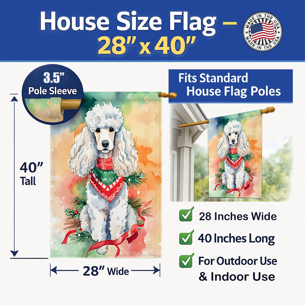 Poodle Christmas House Flag 28x40 Porch Sleeve Pole Decorative Outside Yard Banner Artwork Wall Hanging, Polyester