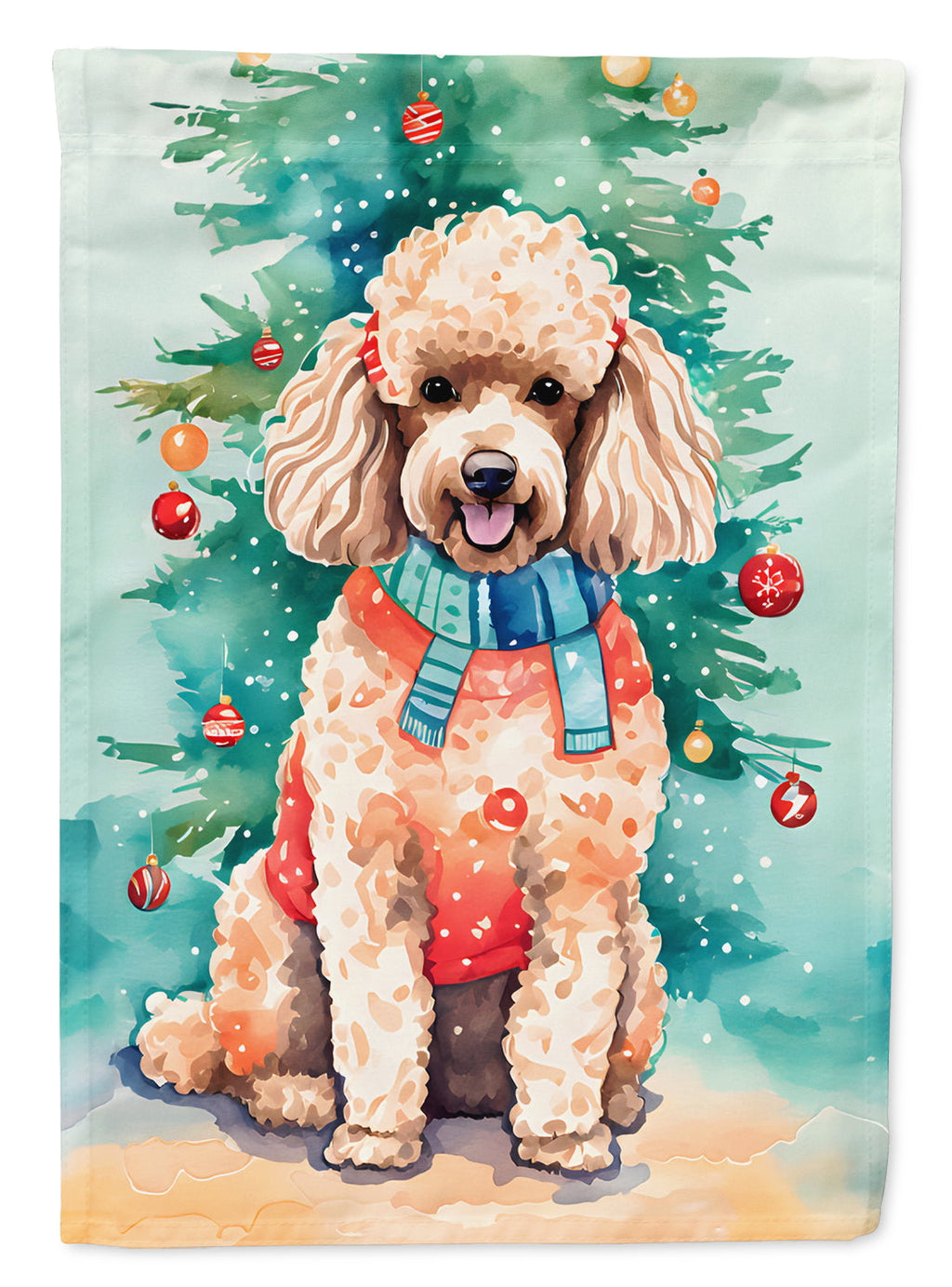 Poodle Christmas House Flag 28x40 Porch Sleeve Pole Decorative Outside Yard Banner Artwork Wall Hanging, Polyester