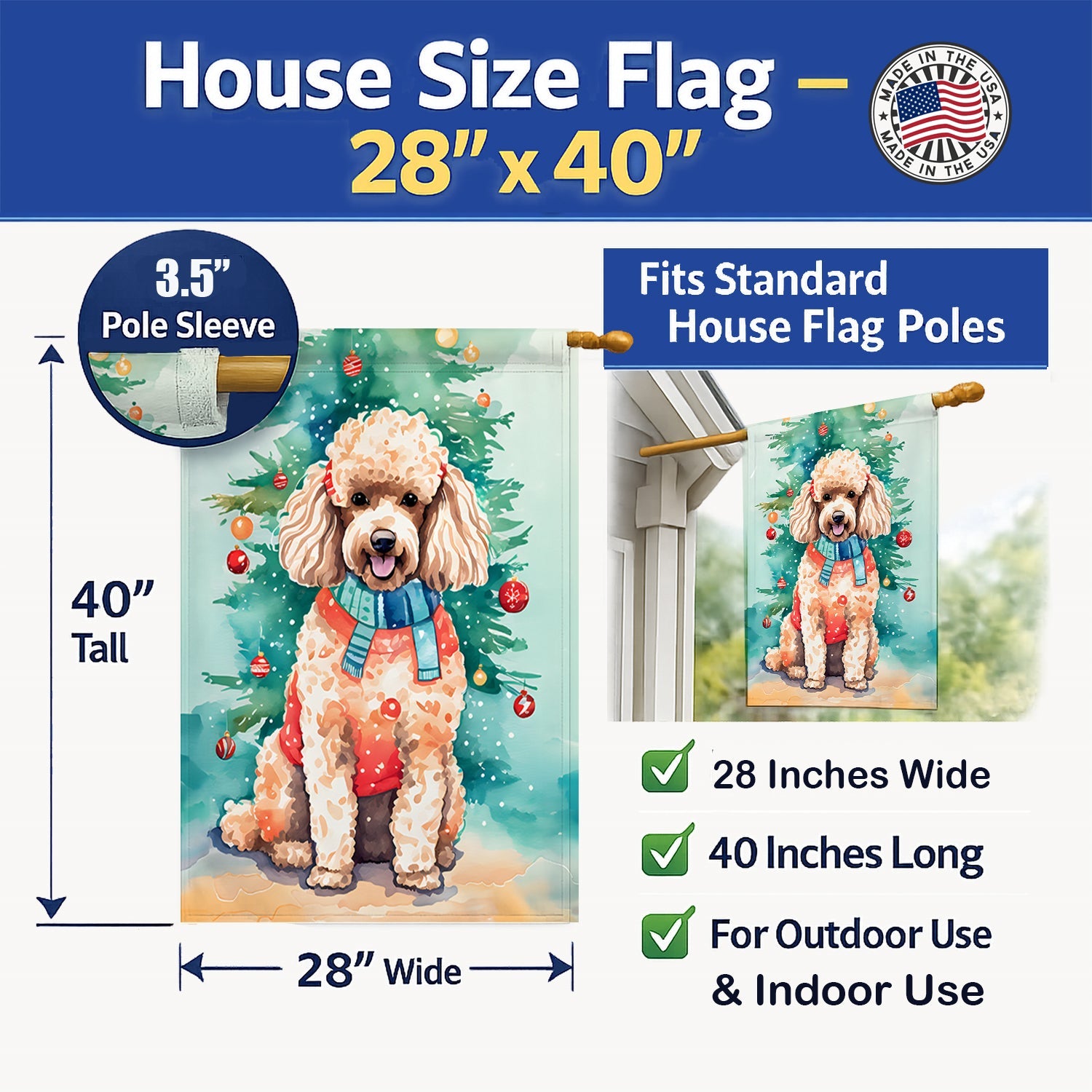Poodle Christmas House Flag 28x40 Porch Sleeve Pole Decorative Outside Yard Banner Artwork Wall Hanging, Polyester