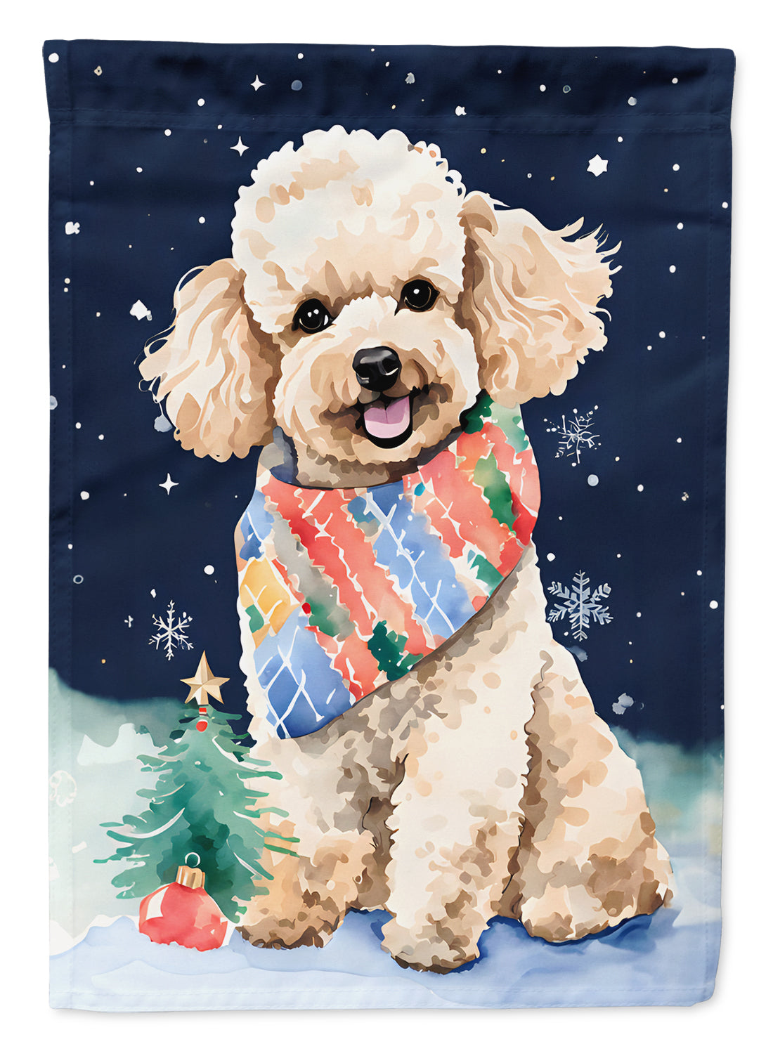 Poodle Christmas House Flag 28x40 Porch Sleeve Pole Decorative Outside Yard Banner Artwork Wall Hanging, Polyester