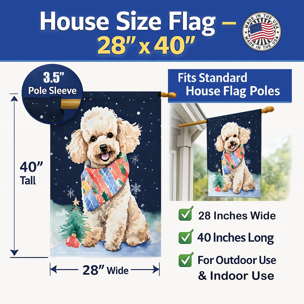 Poodle Christmas House Flag 28x40 Porch Sleeve Pole Decorative Outside Yard Banner Artwork Wall Hanging, Polyester