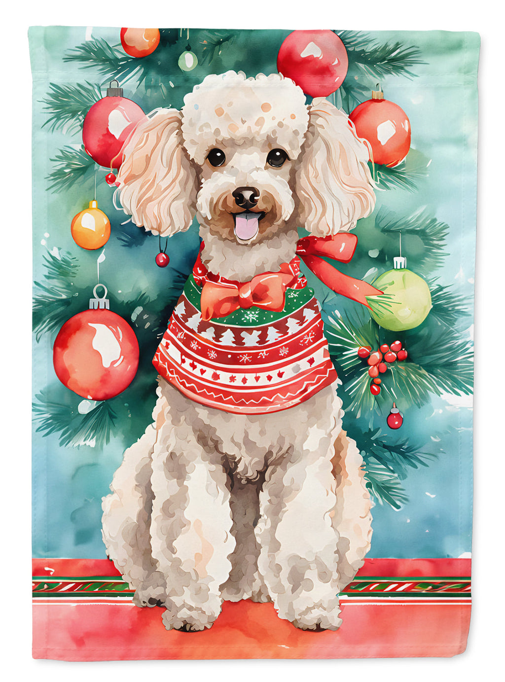 Poodle Christmas House Flag 28x40 Porch Sleeve Pole Decorative Outside Yard Banner Artwork Wall Hanging, Polyester