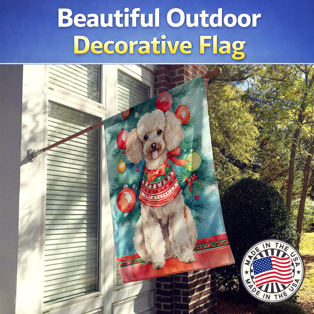 Poodle Christmas House Flag 28x40 Porch Sleeve Pole Decorative Outside Yard Banner Artwork Wall Hanging, Polyester
