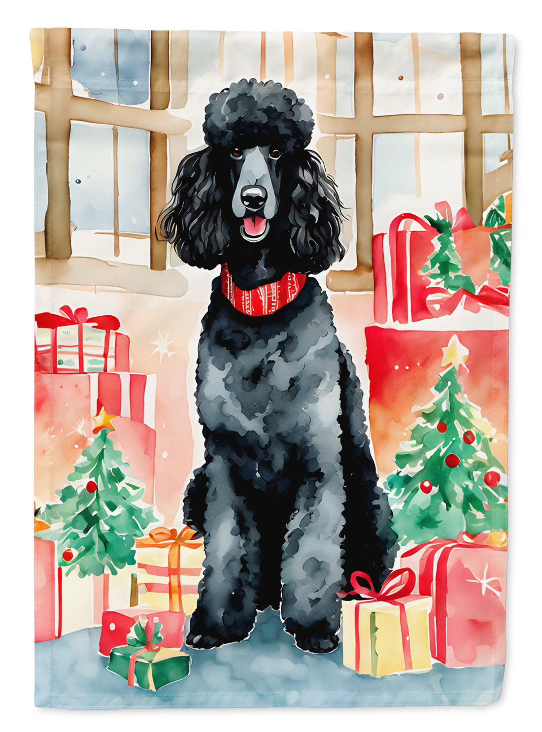 Poodle Christmas House Flag 28x40 Porch Sleeve Pole Decorative Outside Yard Banner Artwork Wall Hanging, Polyester