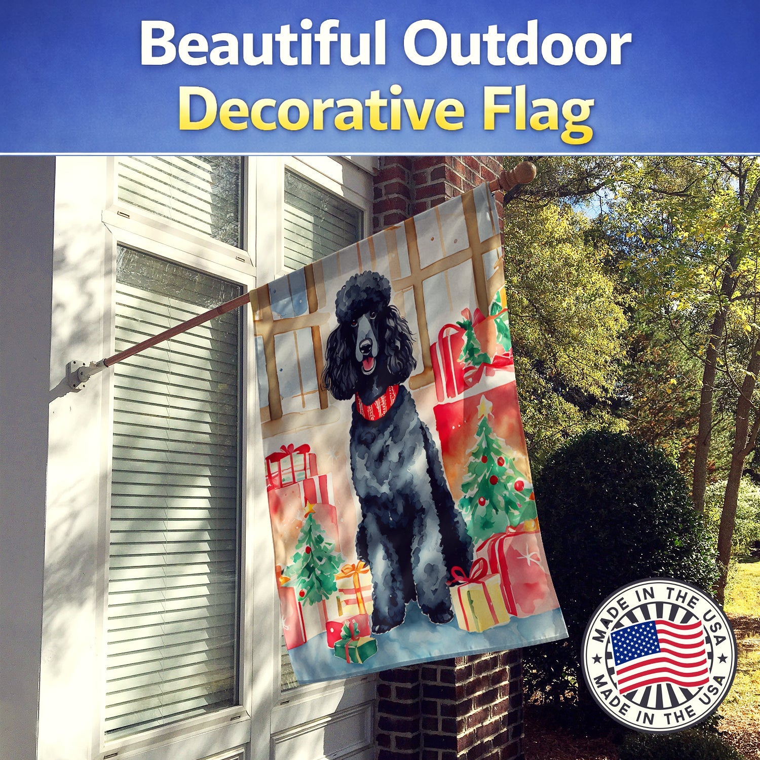 Poodle Christmas House Flag 28x40 Porch Sleeve Pole Decorative Outside Yard Banner Artwork Wall Hanging, Polyester