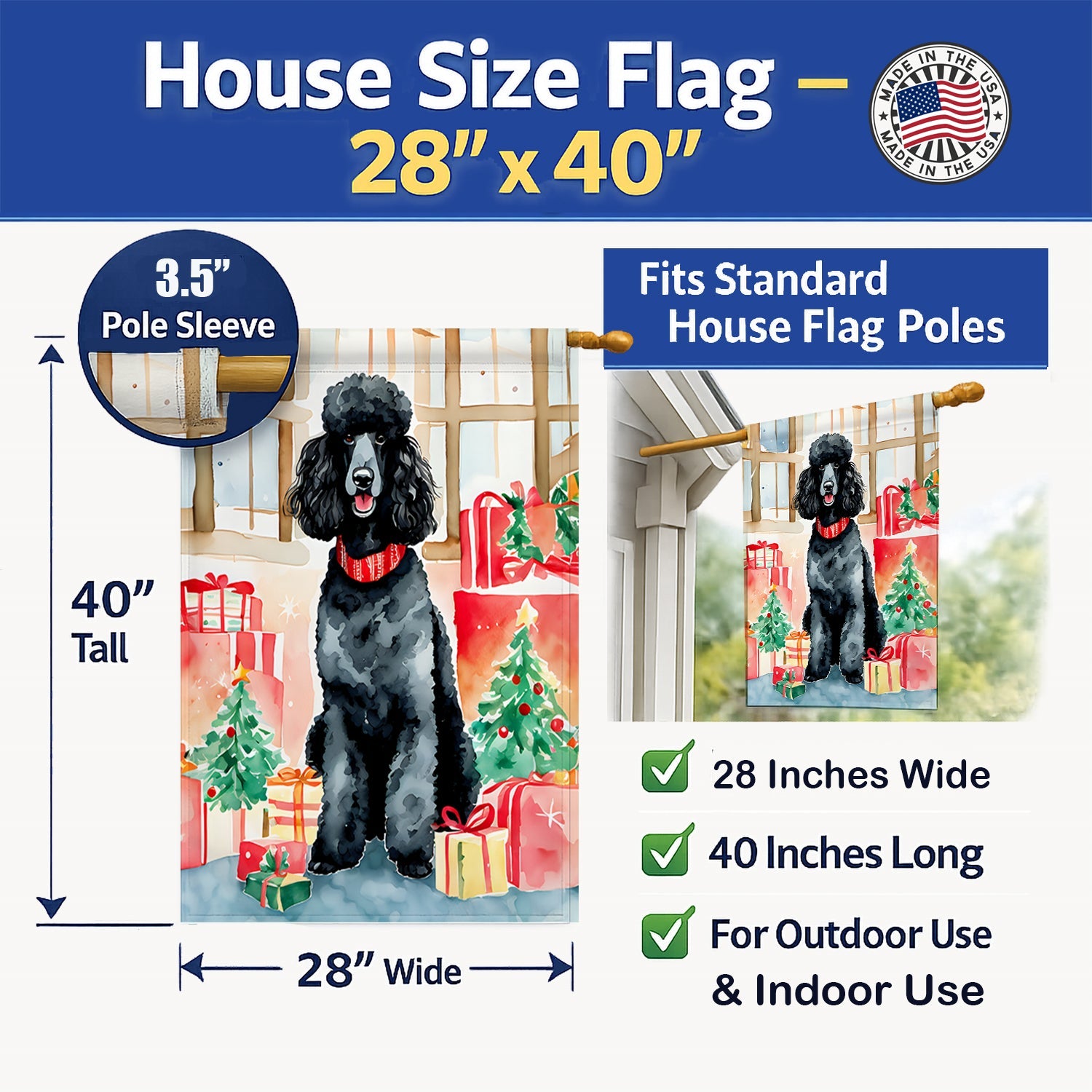 Poodle Christmas House Flag 28x40 Porch Sleeve Pole Decorative Outside Yard Banner Artwork Wall Hanging, Polyester