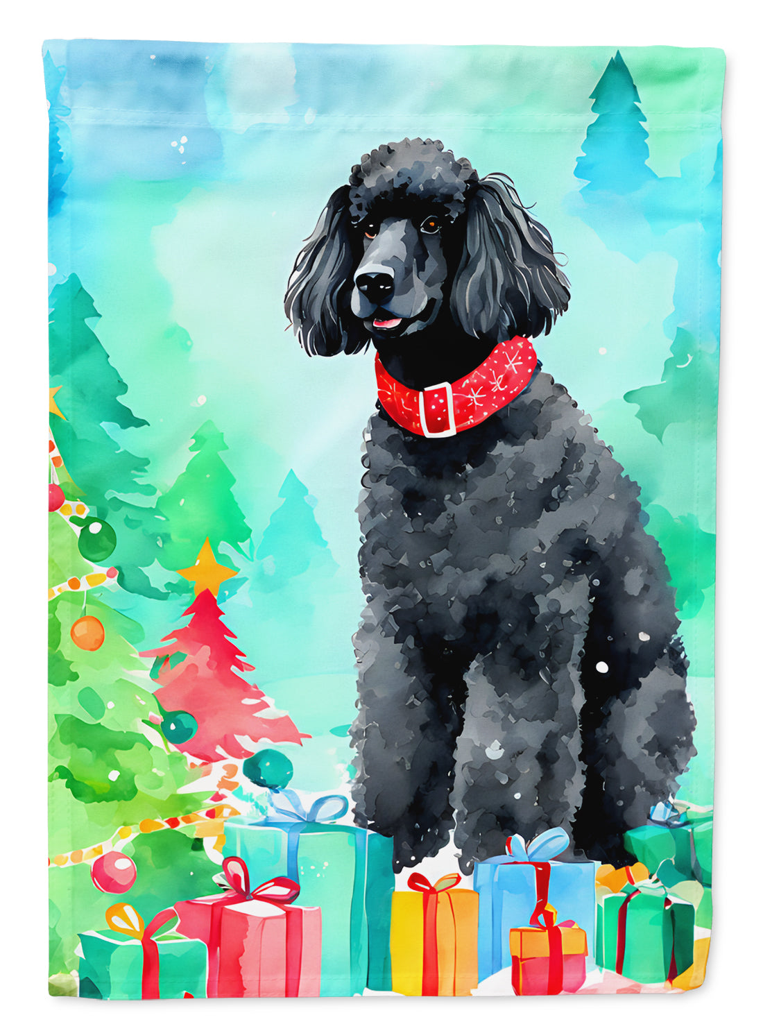 Poodle Christmas House Flag 28x40 Porch Sleeve Pole Decorative Outside Yard Banner Artwork Wall Hanging, Polyester