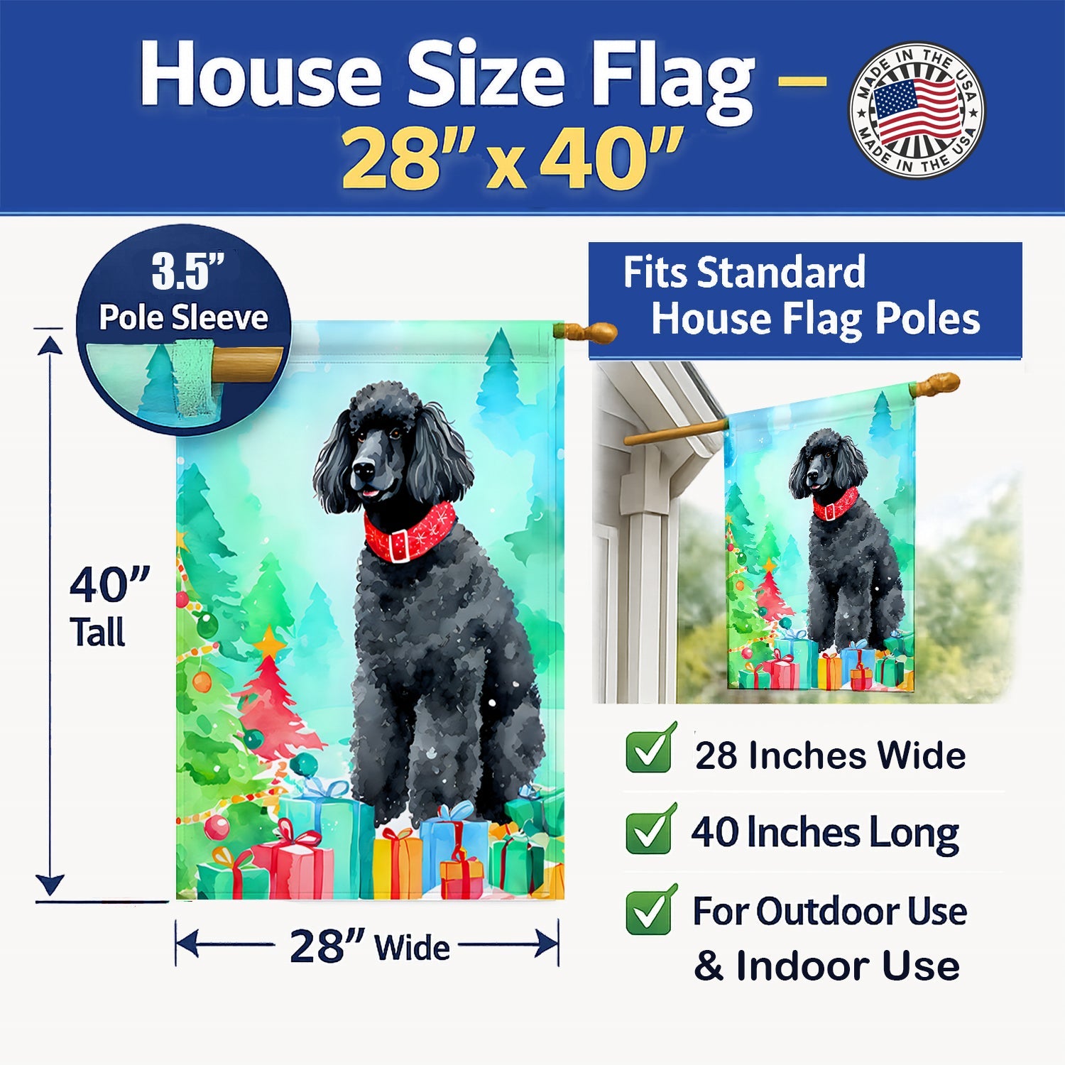 Poodle Christmas House Flag 28x40 Porch Sleeve Pole Decorative Outside Yard Banner Artwork Wall Hanging, Polyester