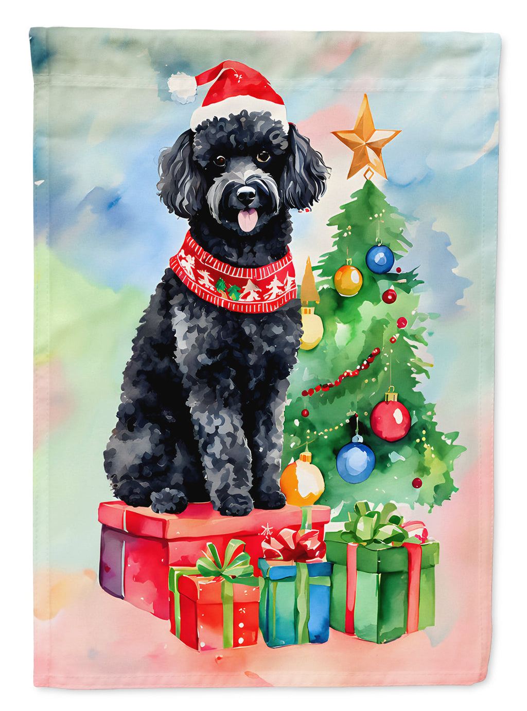 Poodle Christmas House Flag 28x40 Porch Sleeve Pole Decorative Outside Yard Banner Artwork Wall Hanging, Polyester
