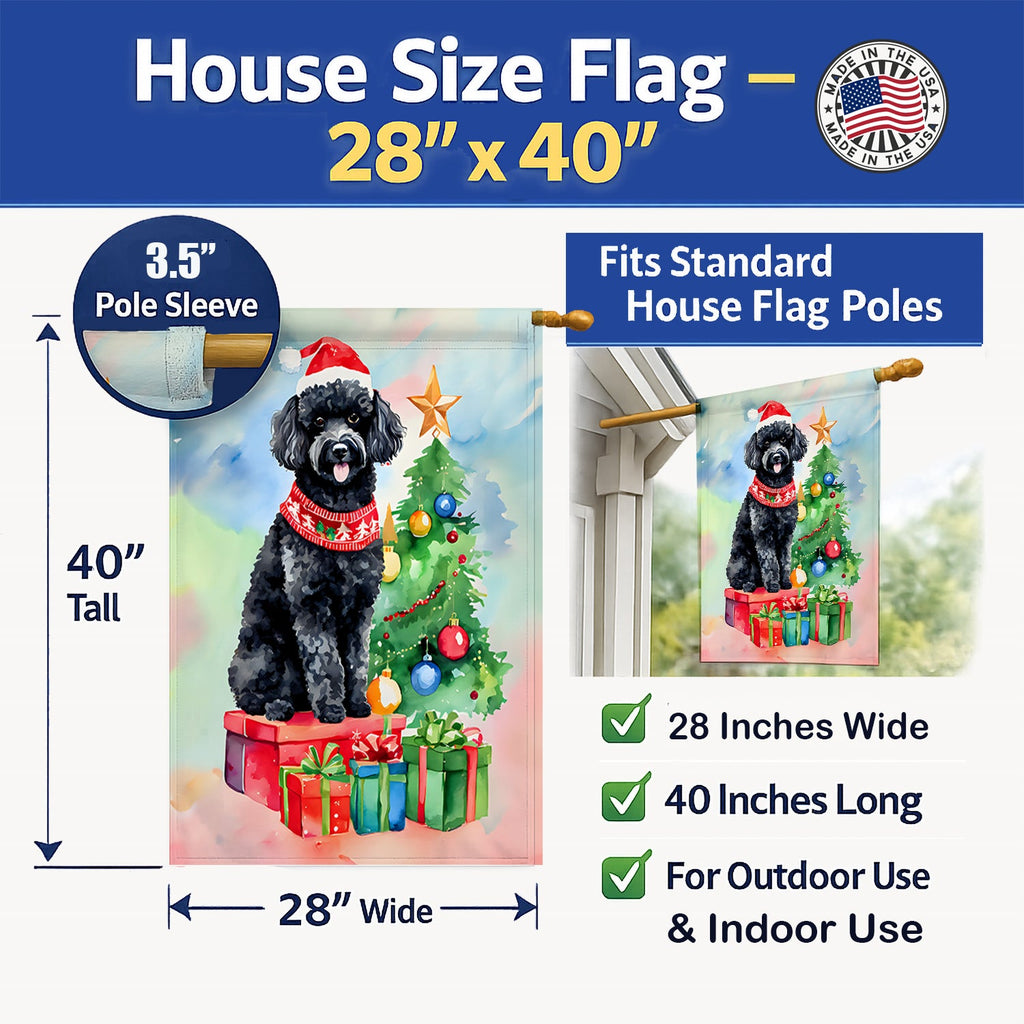 Poodle Christmas House Flag 28x40 Porch Sleeve Pole Decorative Outside Yard Banner Artwork Wall Hanging, Polyester