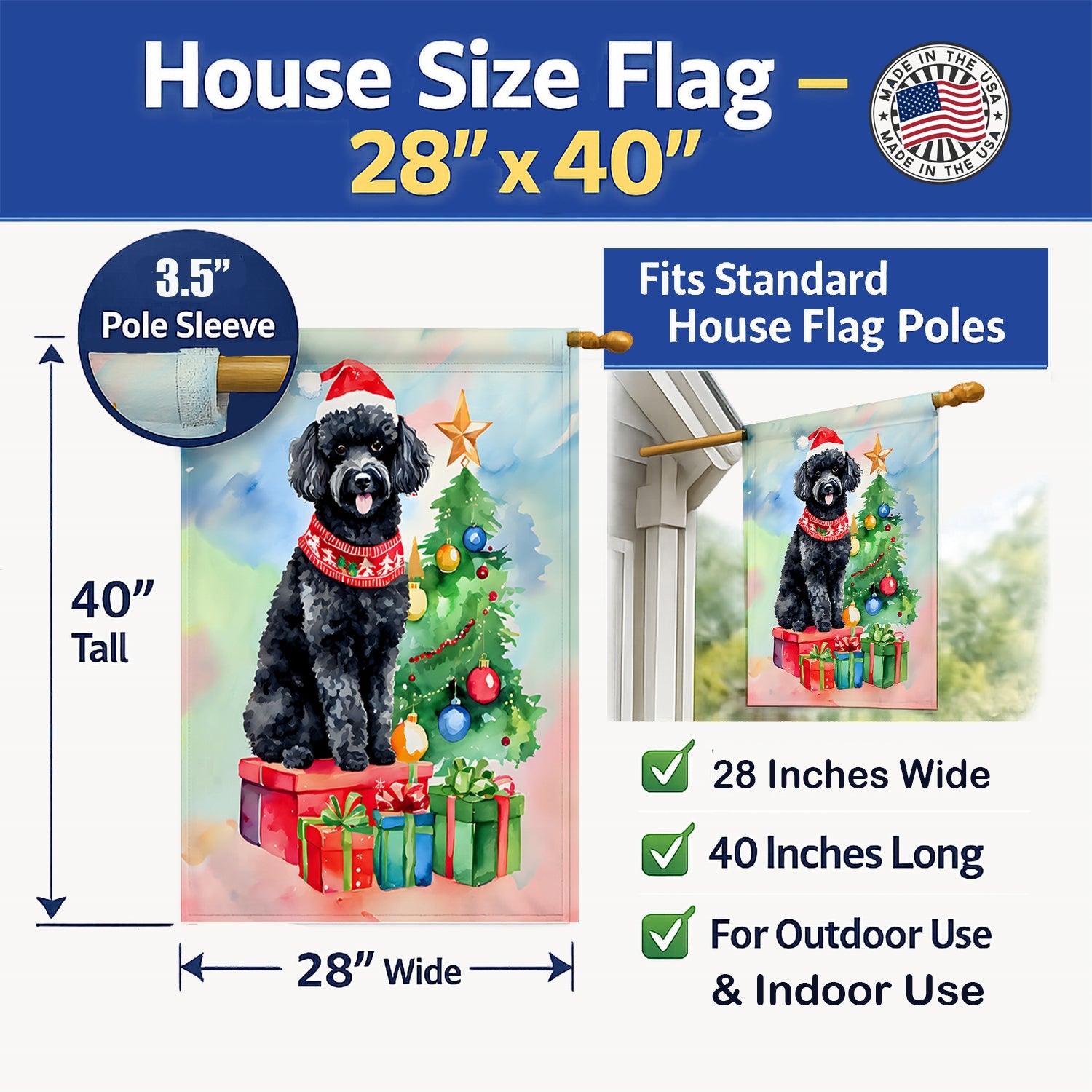 Poodle Christmas House Flag 28x40 Porch Sleeve Pole Decorative Outside Yard Banner Artwork Wall Hanging, Polyester