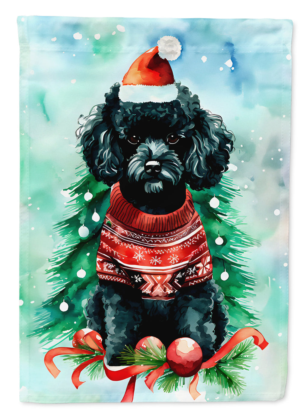 Poodle Christmas House Flag 28x40 Porch Sleeve Pole Decorative Outside Yard Banner Artwork Wall Hanging, Polyester