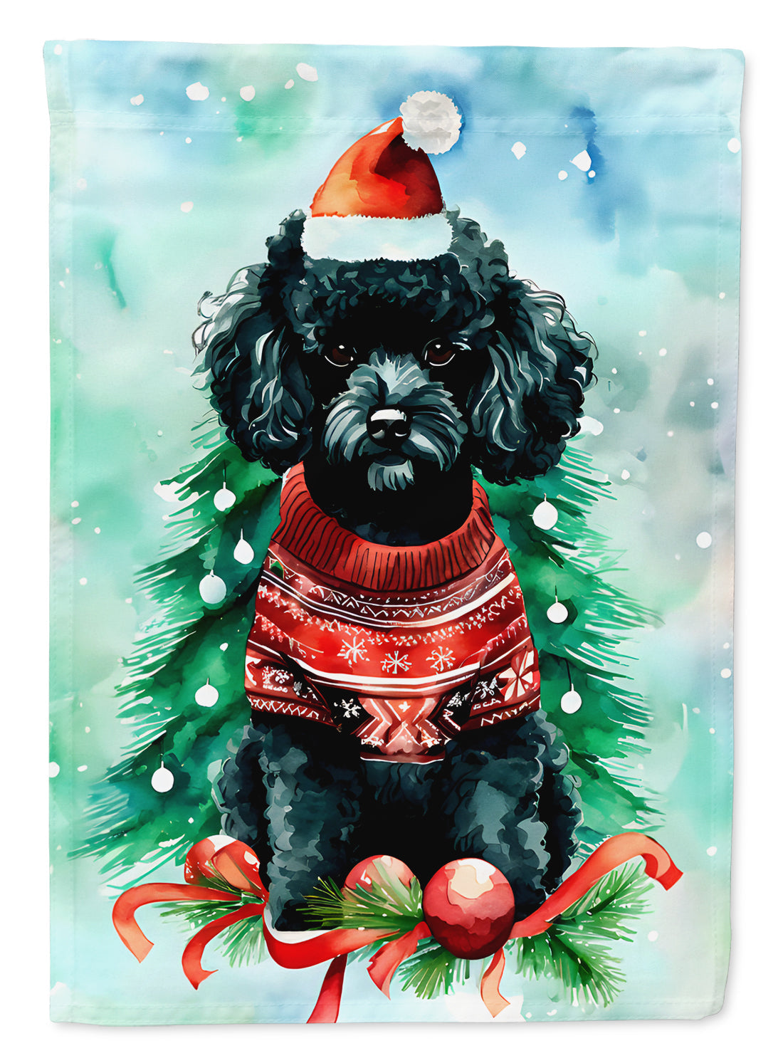Poodle Christmas House Flag 28x40 Porch Sleeve Pole Decorative Outside Yard Banner Artwork Wall Hanging, Polyester