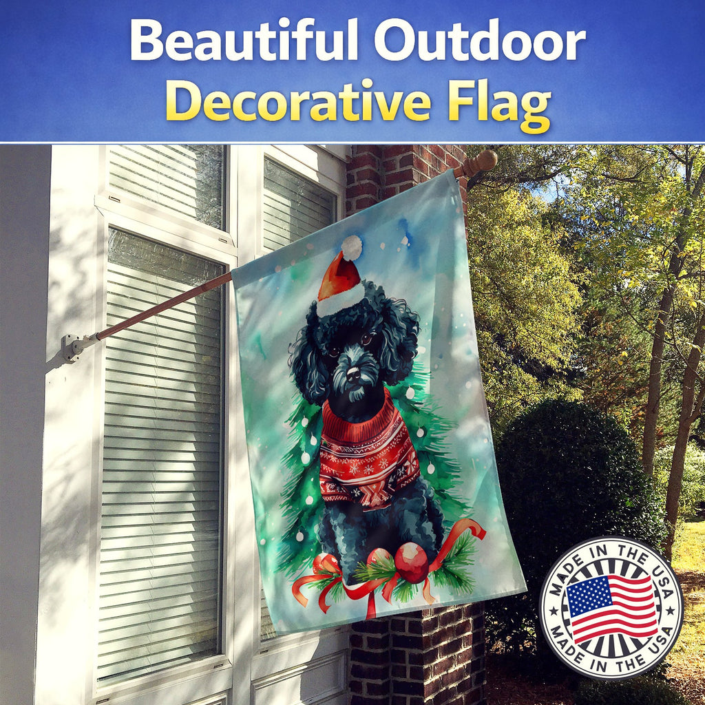 Poodle Christmas House Flag 28x40 Porch Sleeve Pole Decorative Outside Yard Banner Artwork Wall Hanging, Polyester