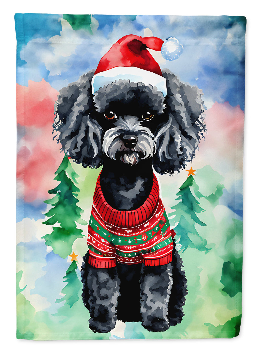 Poodle Christmas House Flag 28x40 Porch Sleeve Pole Decorative Outside Yard Banner Artwork Wall Hanging, Polyester