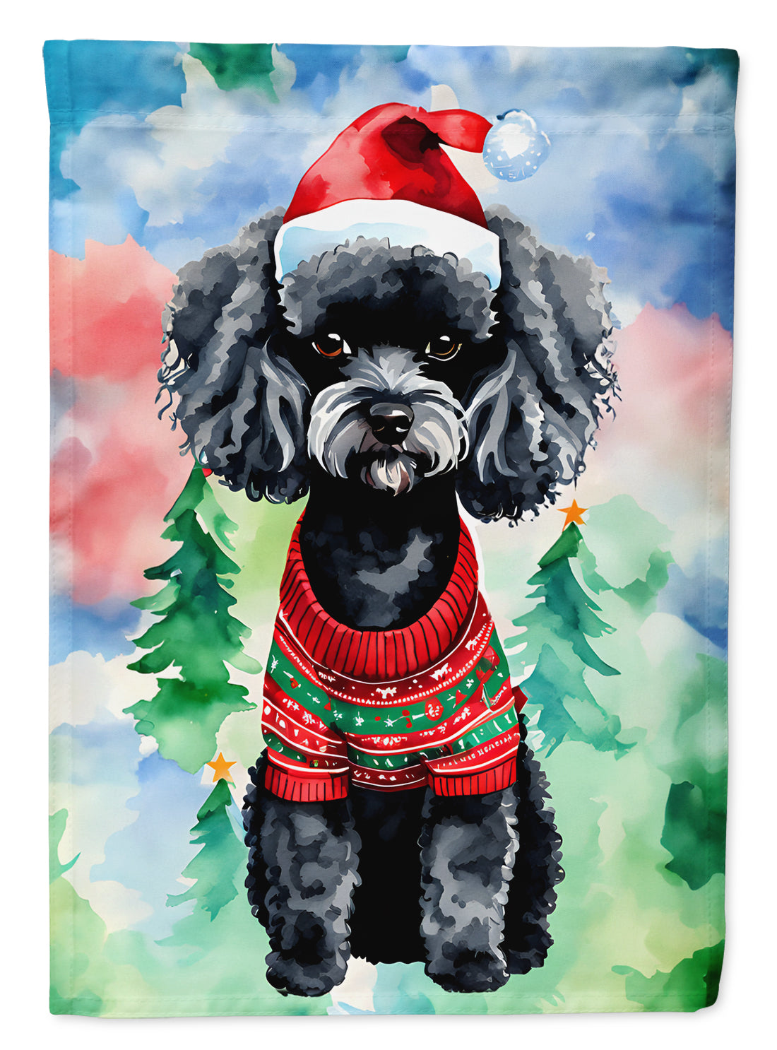 Poodle Christmas House Flag 28x40 Porch Sleeve Pole Decorative Outside Yard Banner Artwork Wall Hanging, Polyester