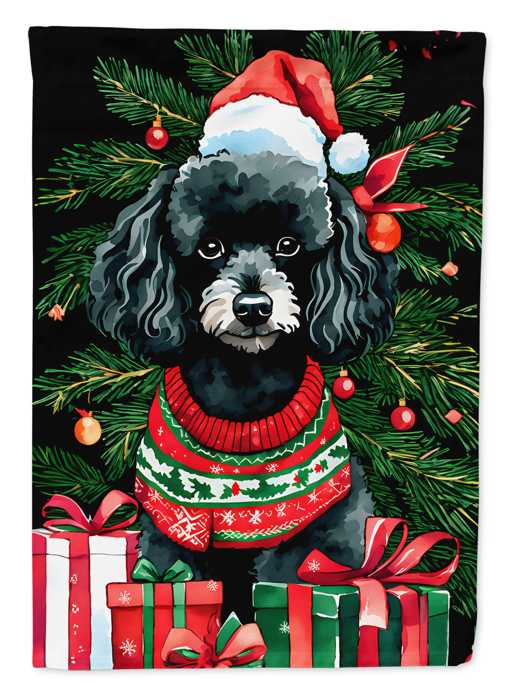 Poodle Christmas House Flag 28x40 Porch Sleeve Pole Decorative Outside Yard Banner Artwork Wall Hanging, Polyester