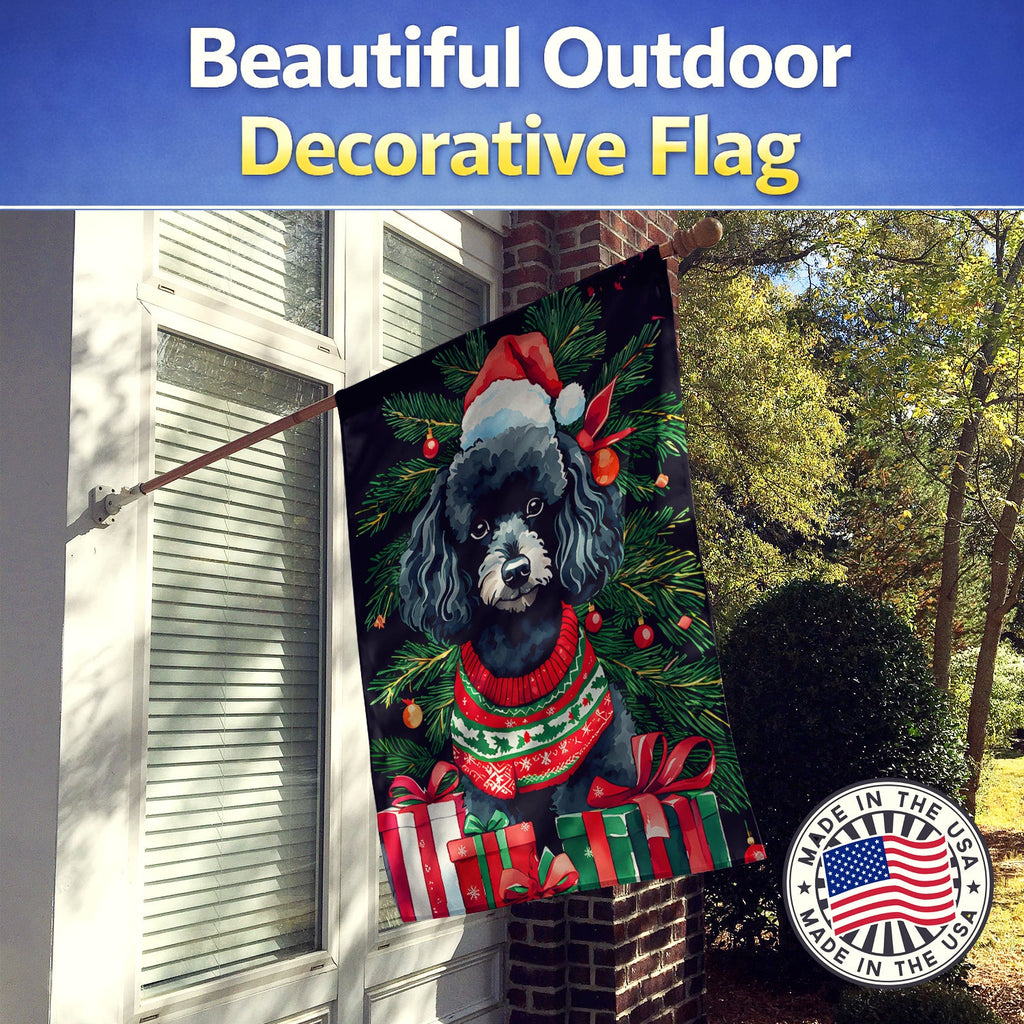 Poodle Christmas House Flag 28x40 Porch Sleeve Pole Decorative Outside Yard Banner Artwork Wall Hanging, Polyester