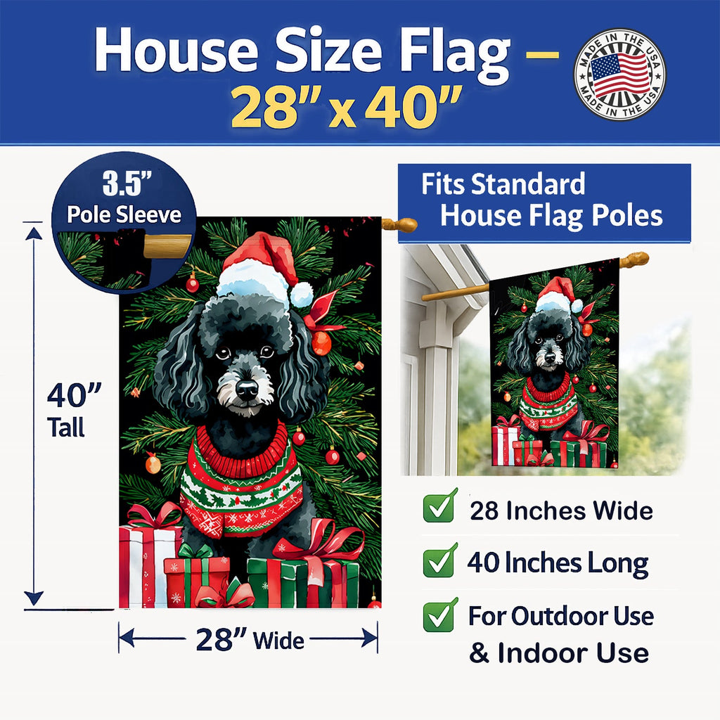 Poodle Christmas House Flag 28x40 Porch Sleeve Pole Decorative Outside Yard Banner Artwork Wall Hanging, Polyester