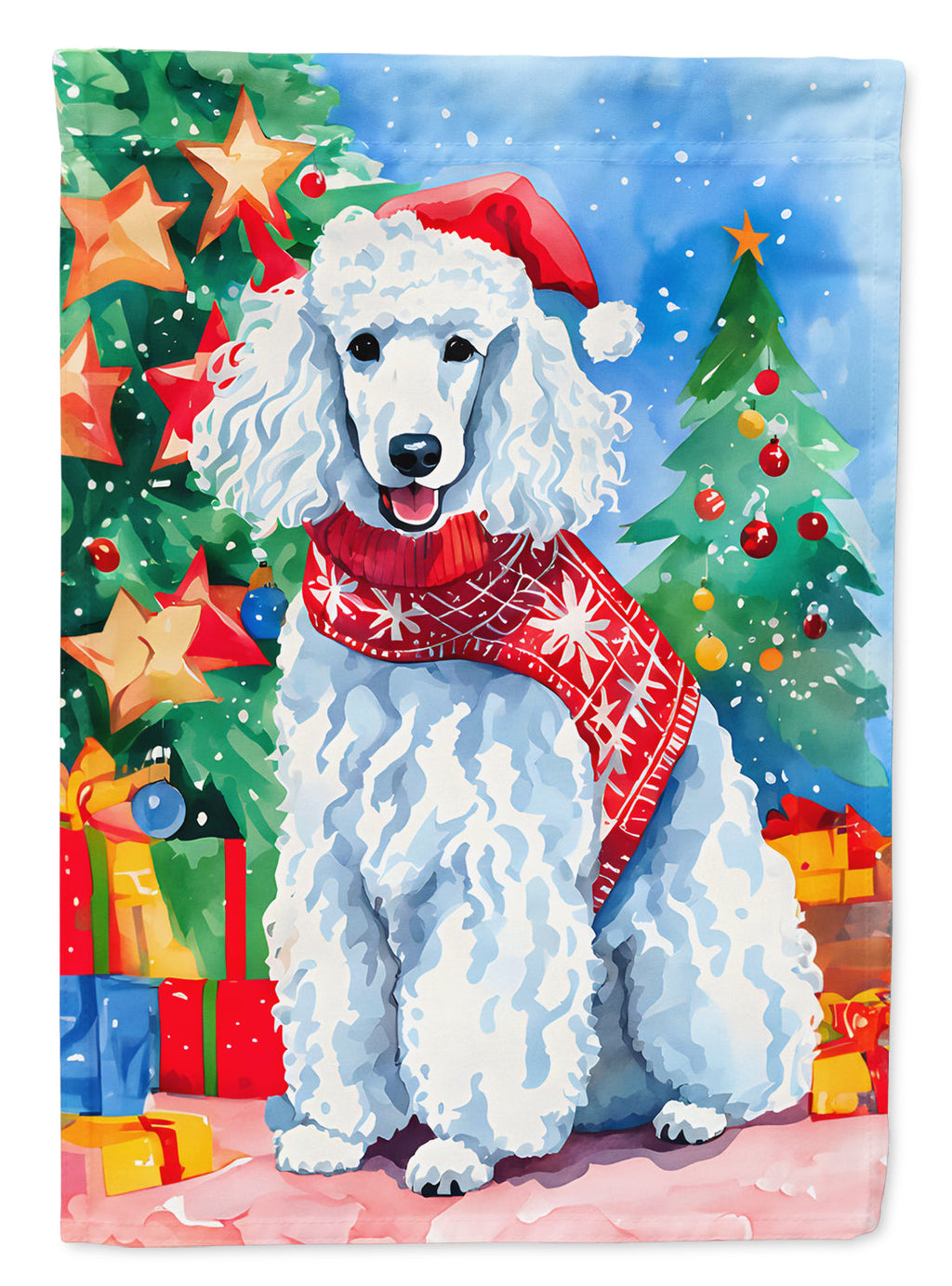 Poodle Christmas House Flag 28x40 Porch Sleeve Pole Decorative Outside Yard Banner Artwork Wall Hanging, Polyester