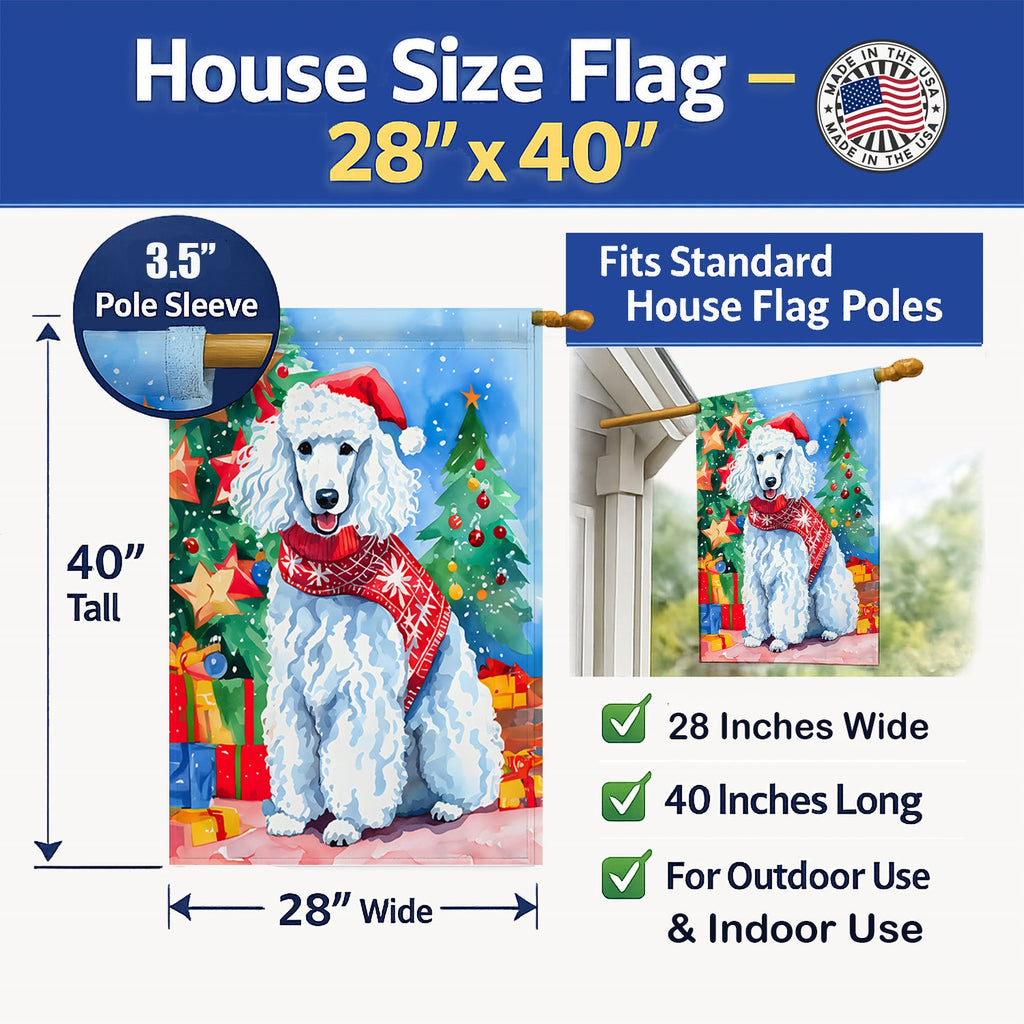 Poodle Christmas House Flag 28x40 Porch Sleeve Pole Decorative Outside Yard Banner Artwork Wall Hanging, Polyester