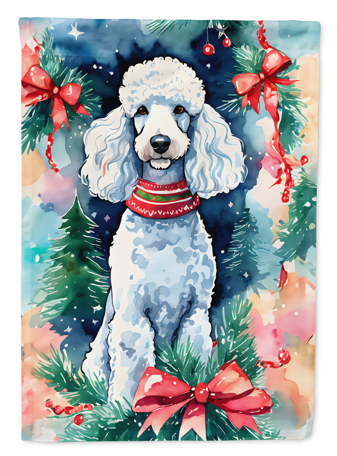 Poodle Christmas House Flag 28x40 Porch Sleeve Pole Decorative Outside Yard Banner Artwork Wall Hanging, Polyester