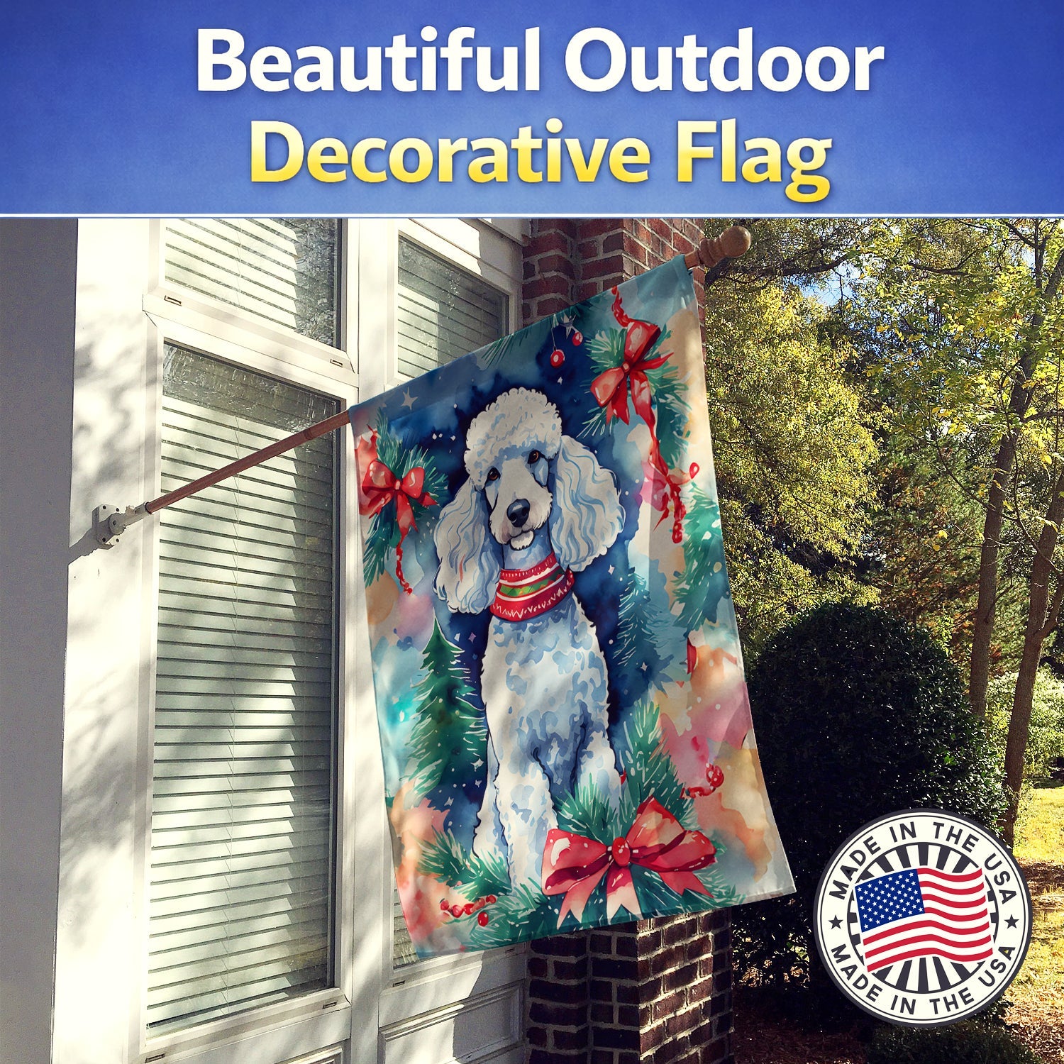Poodle Christmas House Flag 28x40 Porch Sleeve Pole Decorative Outside Yard Banner Artwork Wall Hanging, Polyester