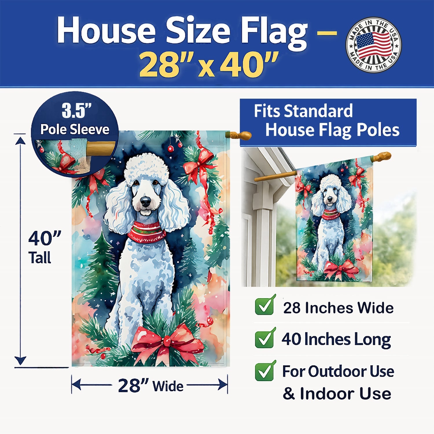 Poodle Christmas House Flag 28x40 Porch Sleeve Pole Decorative Outside Yard Banner Artwork Wall Hanging, Polyester