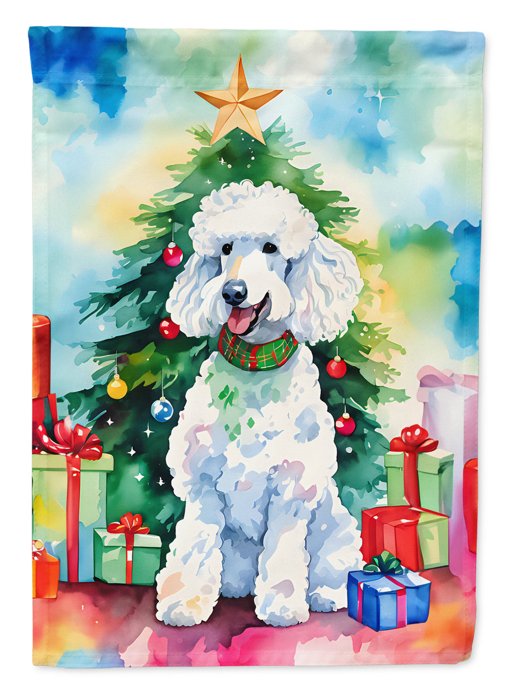 Poodle Christmas House Flag 28x40 Porch Sleeve Pole Decorative Outside Yard Banner Artwork Wall Hanging, Polyester