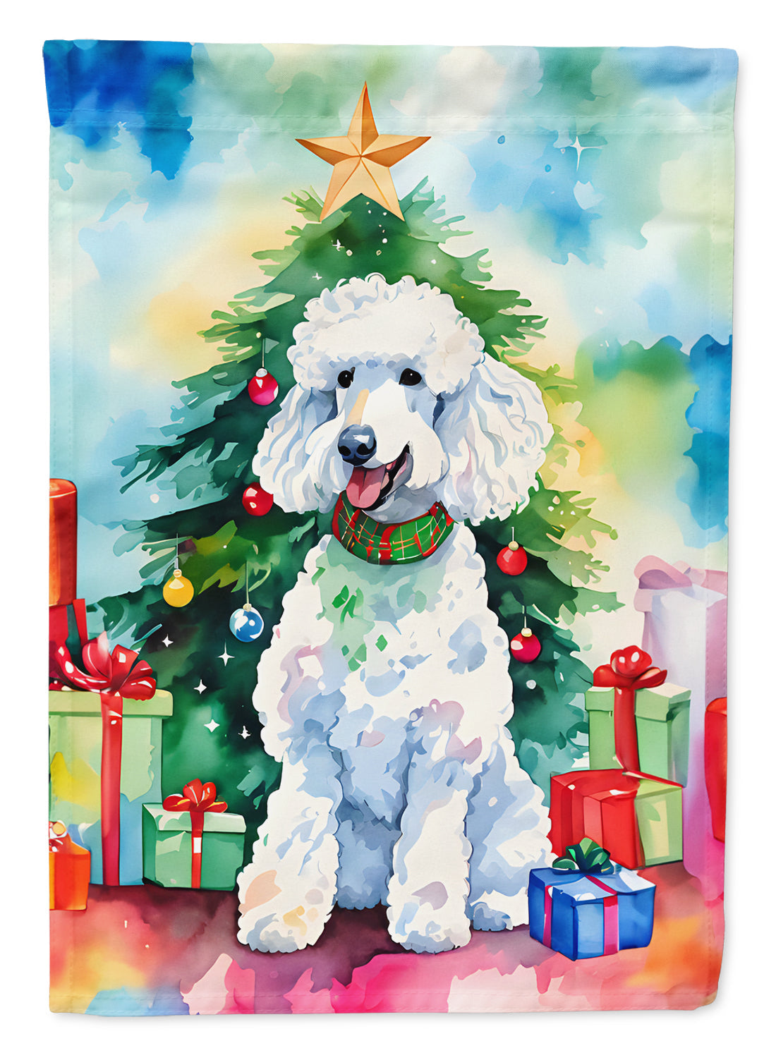Poodle Christmas House Flag 28x40 Porch Sleeve Pole Decorative Outside Yard Banner Artwork Wall Hanging, Polyester