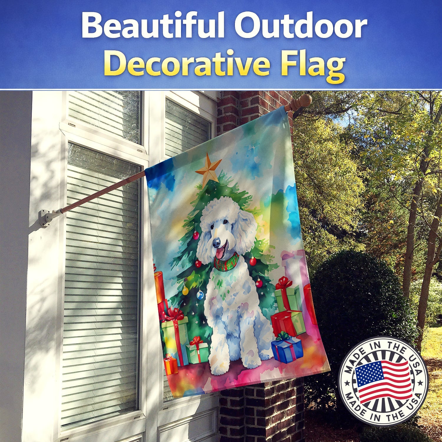 Poodle Christmas House Flag 28x40 Porch Sleeve Pole Decorative Outside Yard Banner Artwork Wall Hanging, Polyester