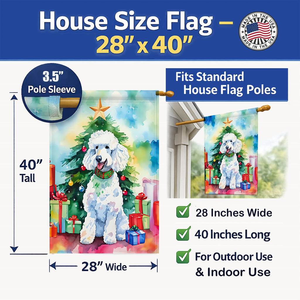 Poodle Christmas House Flag 28x40 Porch Sleeve Pole Decorative Outside Yard Banner Artwork Wall Hanging, Polyester