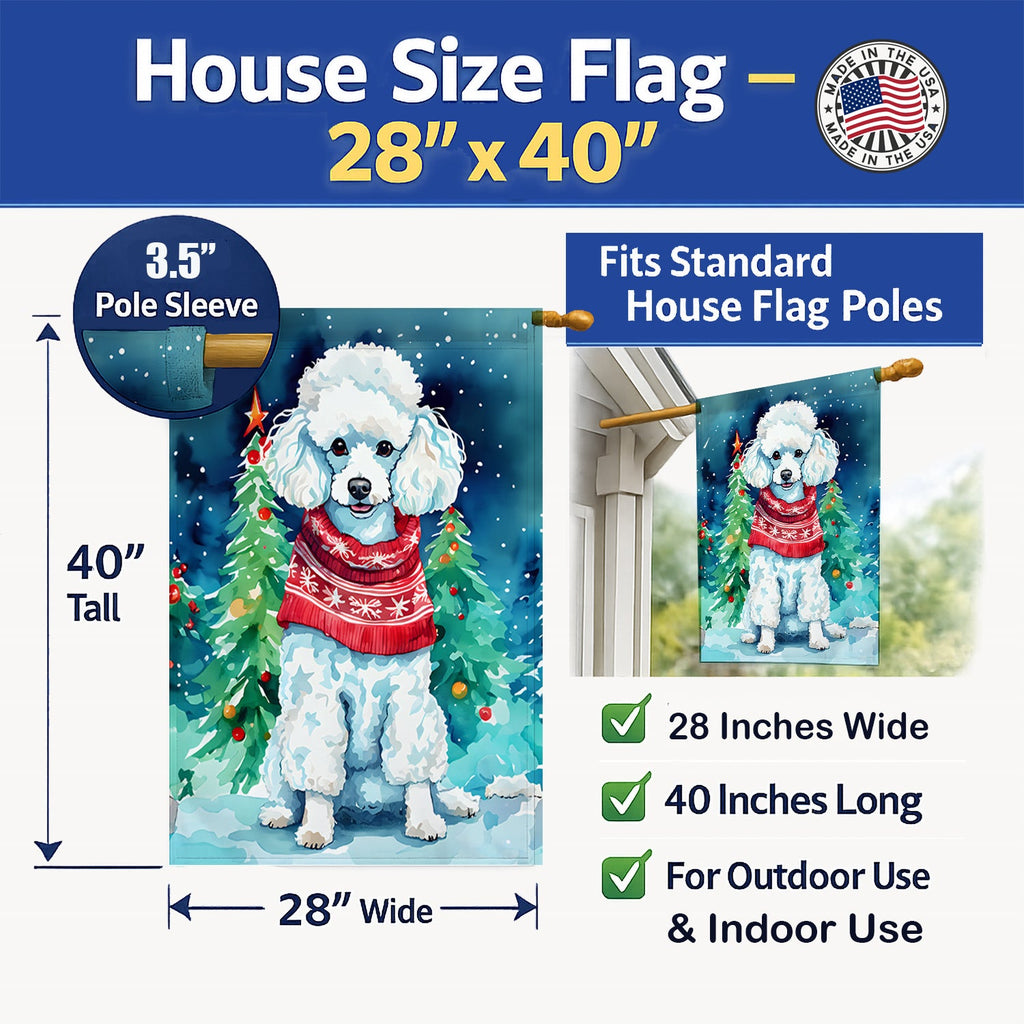 Poodle Christmas House Flag 28x40 Porch Sleeve Pole Decorative Outside Yard Banner Artwork Wall Hanging, Polyester