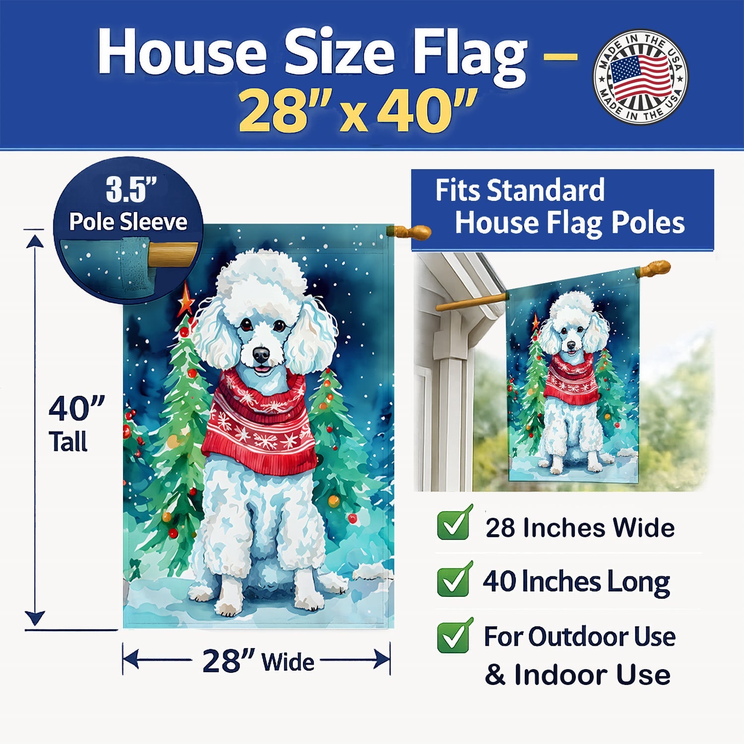 Poodle Christmas House Flag 28x40 Porch Sleeve Pole Decorative Outside Yard Banner Artwork Wall Hanging, Polyester