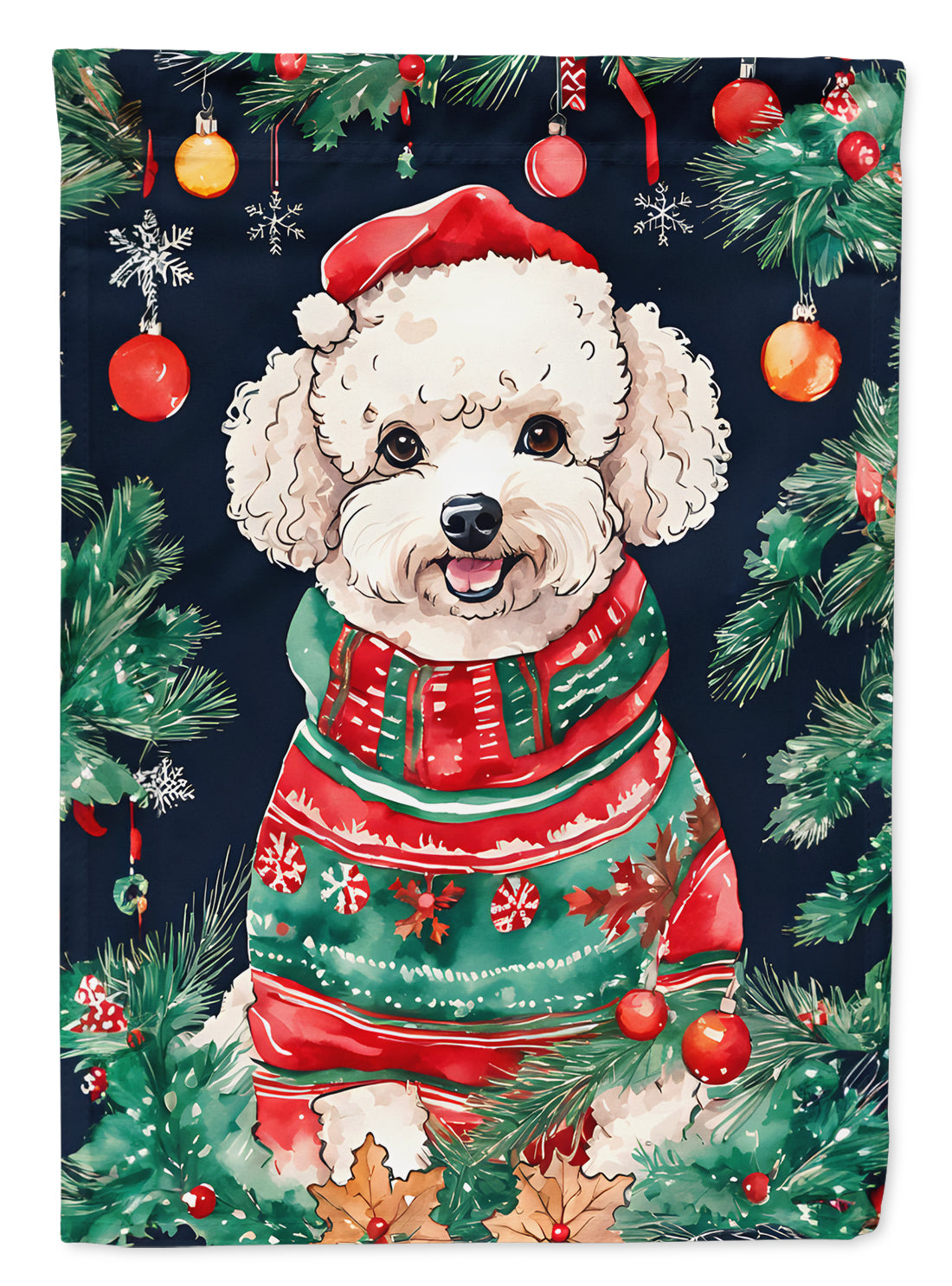 Poodle Christmas House Flag 28x40 Porch Sleeve Pole Decorative Outside Yard Banner Artwork Wall Hanging, Polyester
