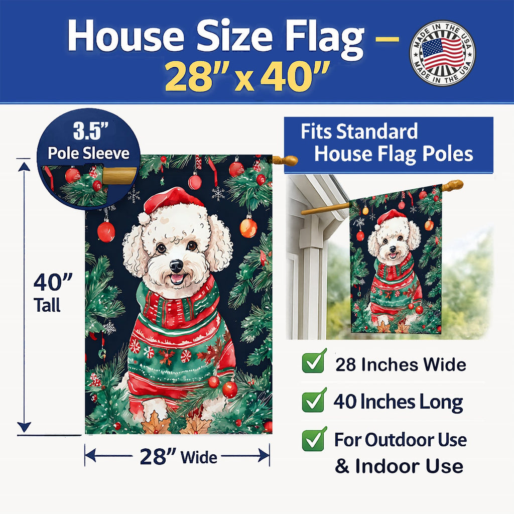 Poodle Christmas House Flag 28x40 Porch Sleeve Pole Decorative Outside Yard Banner Artwork Wall Hanging, Polyester