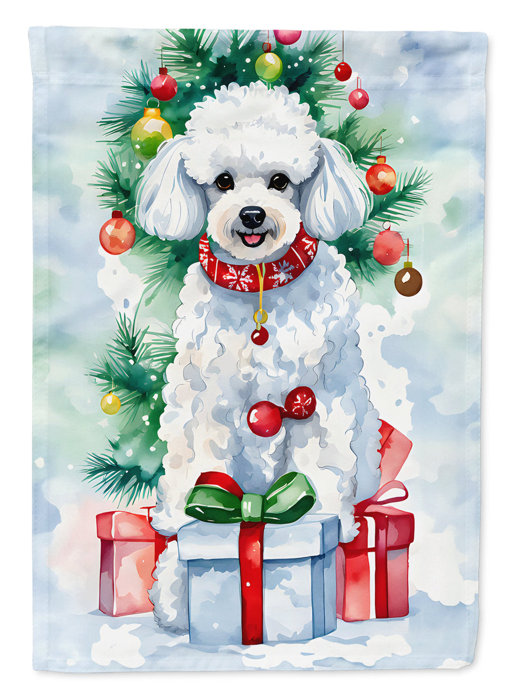Poodle Christmas House Flag 28x40 Porch Sleeve Pole Decorative Outside Yard Banner Artwork Wall Hanging, Polyester