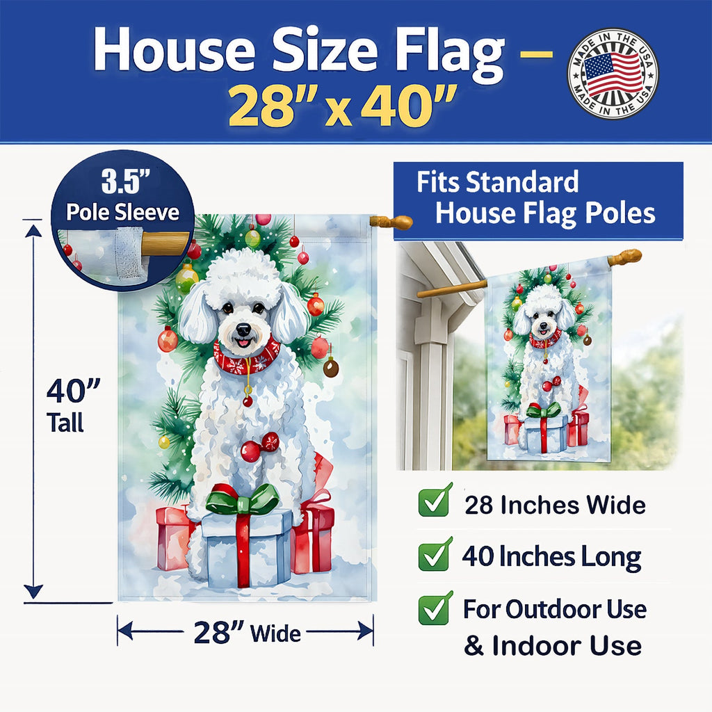 Poodle Christmas House Flag 28x40 Porch Sleeve Pole Decorative Outside Yard Banner Artwork Wall Hanging, Polyester