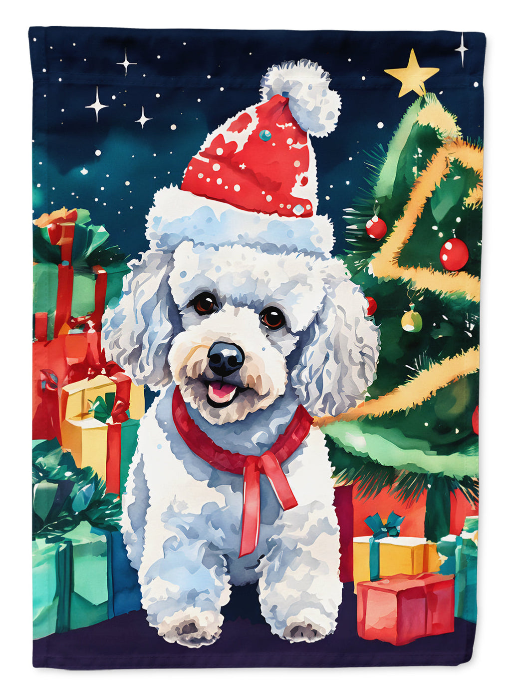 Poodle Christmas House Flag 28x40 Porch Sleeve Pole Decorative Outside Yard Banner Artwork Wall Hanging, Polyester