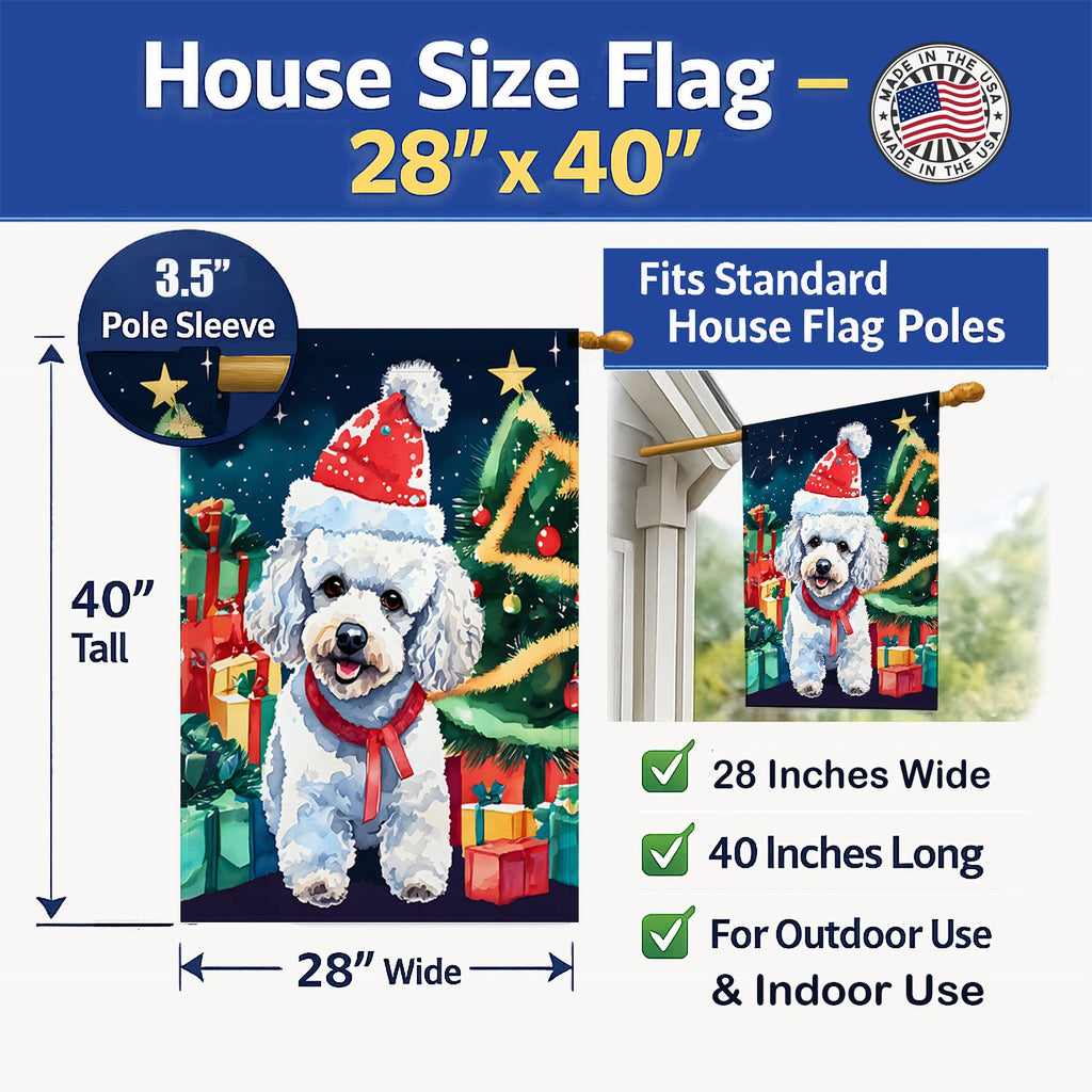 Poodle Christmas House Flag 28x40 Porch Sleeve Pole Decorative Outside Yard Banner Artwork Wall Hanging, Polyester