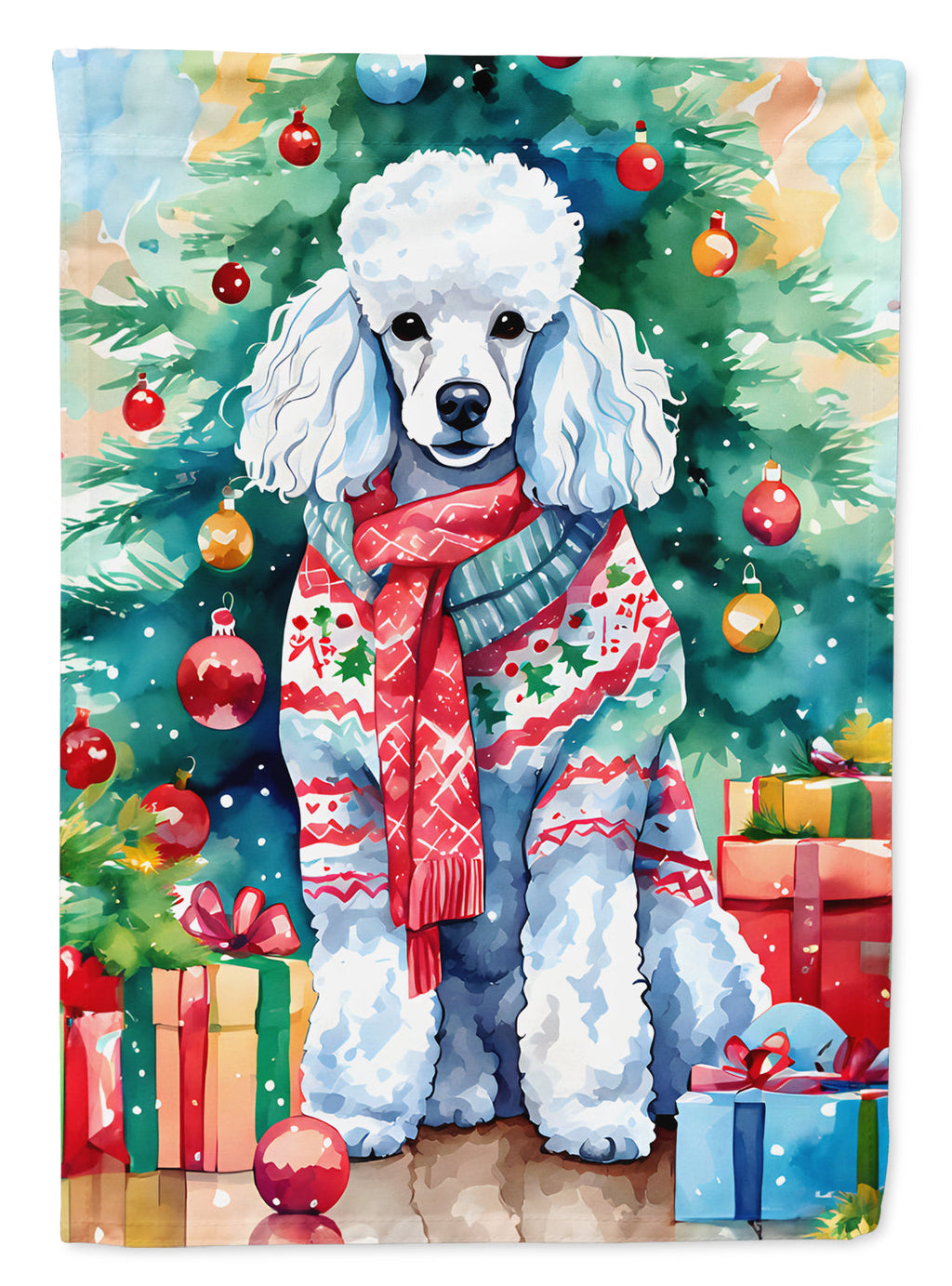 Poodle Christmas House Flag 28x40 Porch Sleeve Pole Decorative Outside Yard Banner Artwork Wall Hanging, Polyester
