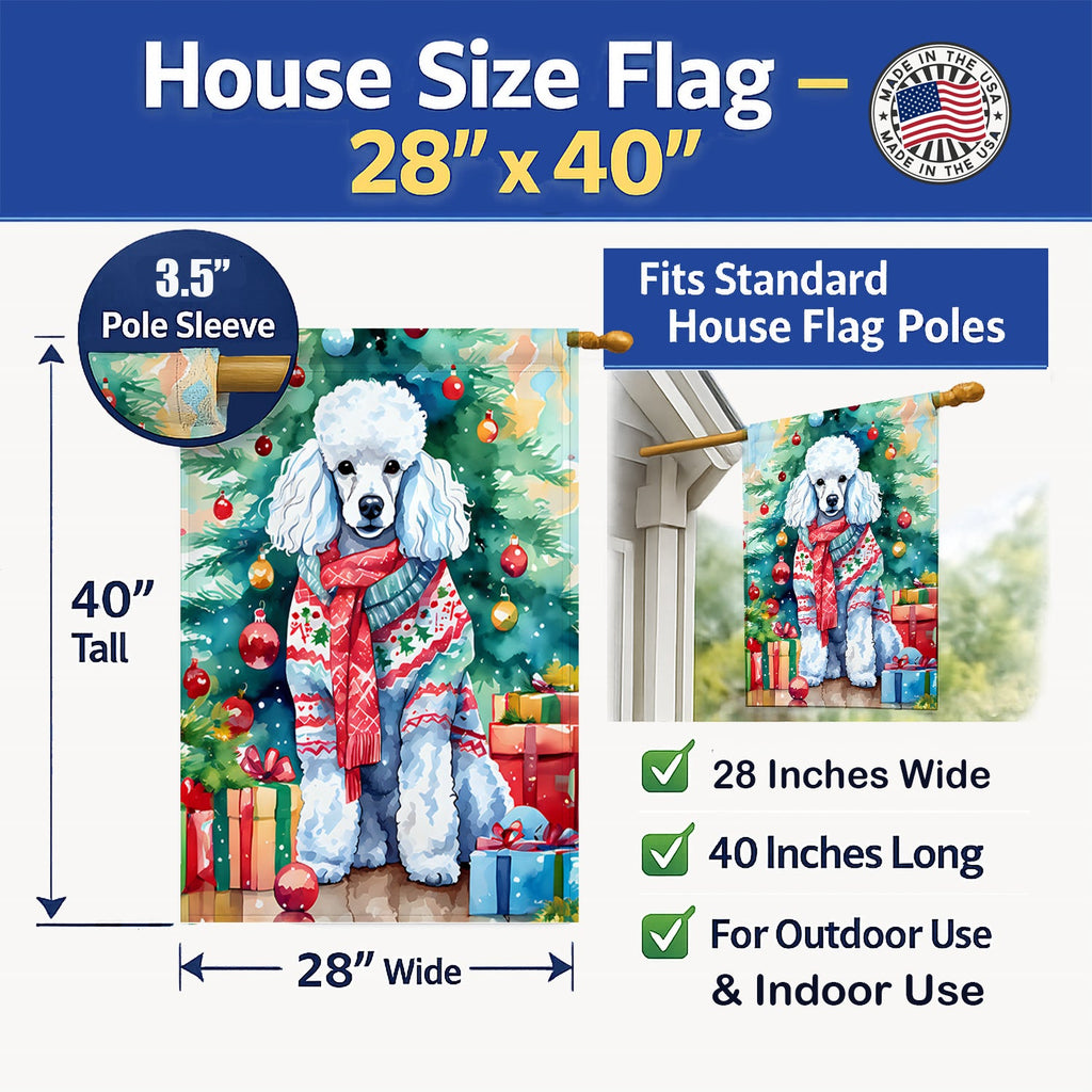 Poodle Christmas House Flag 28x40 Porch Sleeve Pole Decorative Outside Yard Banner Artwork Wall Hanging, Polyester