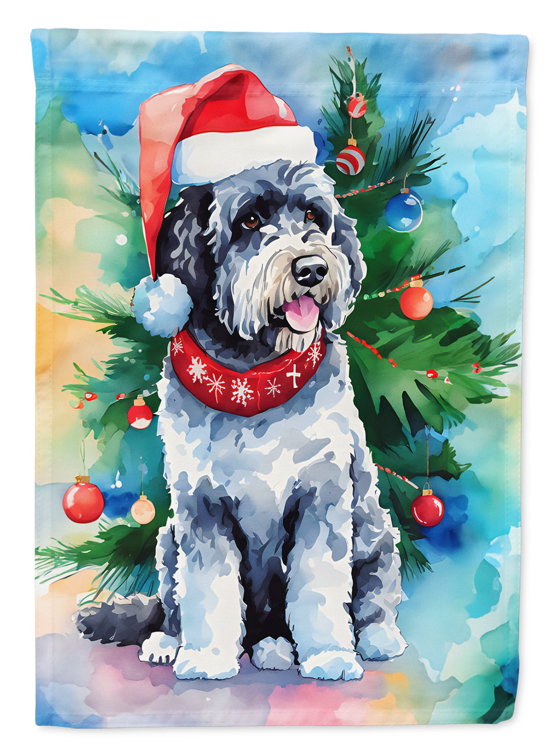 Portuguese Water Dog Christmas House Flag 28x40 Porch Sleeve Pole Decorative Outside Yard Banner Artwork Wall Hanging, Polyester
